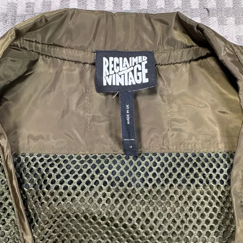 Reclaimed‎ Vintage Men's Army Green Multi-Pocket Mesh Fishing Utility Vest Sz L